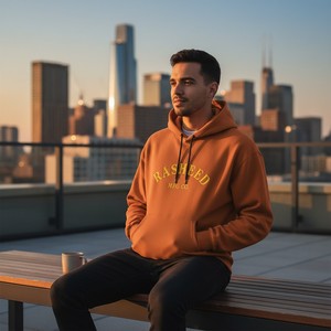 Sweat-shirt à capuche pour homme Rasheed Mfg Co, orange, en molleton de coton, coupe décontractée, avec poche, streetwear, pull-over, poids lourd - Product Image 5
