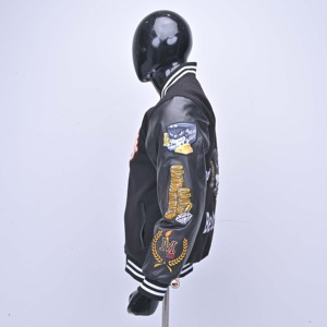 Mean Safe <b>Men's</b> PU <b>Leather</b> Varsity <b>Jacket</b> Embroidered Lettering Streetwear Winter Turn-down Collar Regular Fit Quick Dry - Product Image 6