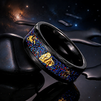 Bague en carbure de tungstène de 8 mm avec feuille d'or et incrustation de cristal galaxie, alliance facettée en forme de dôme pour homme, bijoux de luxe en gros