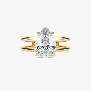 Anillo de Compromiso Solitario de Oro de 14K con Diamante Cultivado en Laboratorio en Forma de Pera, 2.50 CTW, Banda Doble Abierta, Joyería Fina para Novia - Product Image 1