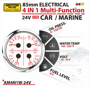 Nouveau Jauge 4-en-1 80mm pour Pression d'Huile (PSI), Température d'Eau, Niveau de Carburant et Voltmètre, LED 7 Couleurs Blanc, 24V, Capteur pour Voiture et Bateau - Product Image 3