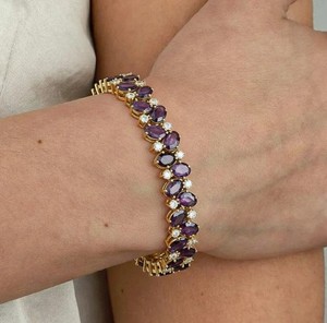 Oval Cut Amethyst and Moissanite Stone <b>Charm</b> <b>Bracelet</b> in 925 Sterling <b>Silver</b> Gold Plated Luxury Handmade Fine Jewelry - Product Image 3