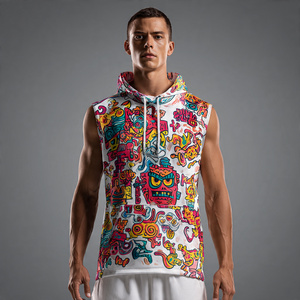 Workout Muscle Fit Printed Sleeveless Vest Tops Gym Wear Sublimation Washed Tops High Quality Printed Wash Hoodie Vest - Product Image 2