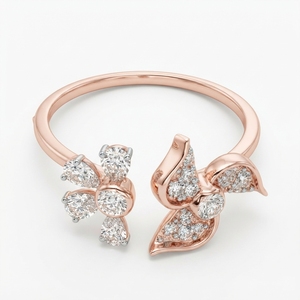 18K Rose Gold Flower <b>Ring</b> 0.369 CT Pear & Round Lab Grown Diamond 2.05g Open Statement Jewelry Nature Inspired Dainty <b>Ring</b> - Product Image 2