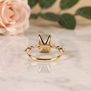 18K Yellow Gold Emerald Cut Moissanite <b>Ring</b> Marquise Side Stone Lab Grown <b>Diamond</b> Engagement <b>Ring</b> Vintage Filigree Band Exporter - Product Image 3