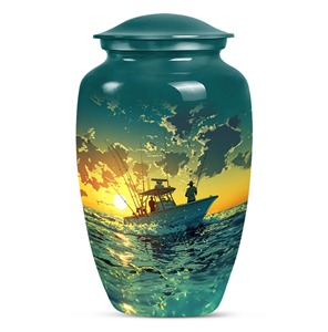 Urna Funeraria Azul con Diseño de Velero para Cenizas de Adultos, con Bandas Grabadas en Plata, Urna Conmemorativa de Aluminio y Bolsa de Terciopelo Gratis - Product Image 5