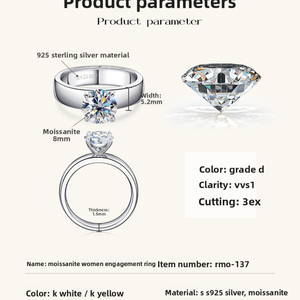 S925 Sterling Silver Rhodium Plated Classic Moissanite Engagement <b>Ring</b> 2 Carat Brilliant Cut Solitaire Wedding Jewelry for Women - Product Image 5