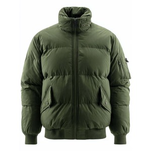 Wholesale Men's Beige Puffer <b>Jacket</b> Solid Color Windproof Winter Zipper Closure Stand Collar Regular Fit Casual Lightweight - Product Image 3
