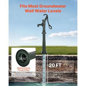 Pompa d'Acqua Manuale Antica in Ghisa, Altezza Massima di Sollevamento 20 ft, Connessione NPT 1 1/4, Base Rialzata - Product Image 2