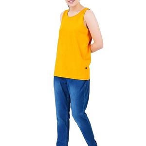 Women's Solid Color Cotton Tank Top O-<b>Neck</b> Sleeveless Casual Vest Breathable Knitted Top Regular Length Yellow - Product Image 4