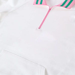 Custom Sorority <b>White</b> Quarter Zip <b>Sweatshirt</b> Unisex Wholesale Apparel Supply With Private Label Options Apparel Sourcing - Product Image 3