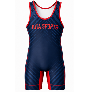 Combinaison de lutte sublimée rouge marine pour hommes, uniforme de lutte en polyester sans manches, vêtements de sport pour l'entraînement et la compétition - Product Image 2