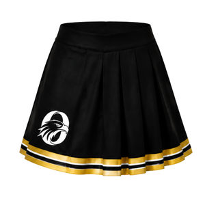 Jupe plissée noire de cheerleading avec bordure rayée jaune et blanche, uniforme de performance athlétique pour femmes et filles, tenue d'équipe - Product Image 1