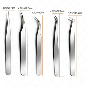 Silver Stainless Steel Angled Volume Eyelash Tweezers Set 5 PCS Pointed Tip Extension <b>Tools</b> with PU Leather Case - Product Image 4