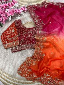 Sari de Satén Fendy de Diseño Exclusivo con Blusa Elegante, Moderno y Estilizado, Última Moda India, para Fiestas, Casual, para Mujer - Product Image 5