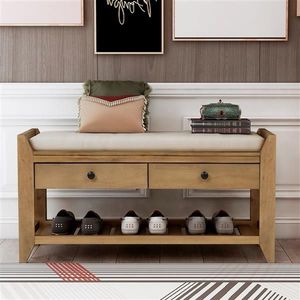 Scarpiera con comodo sedile e cassetti di stoccaggio ingresso panca di stoccaggio nel vecchio pino multiuso - Product Image 2