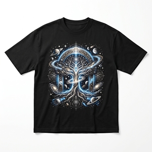 T-shirt mystique Arbre de Vie céleste pour homme, noir, géométrie sacrée, univers - Product Image 1