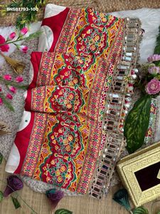 Best Quality Original Japan <b>Satin</b> with Colorful Stripe-Print & Ajrakh Print & Real-Mirror Lace Border Pallu <b>Saree</b> Woman Fashion - Product Image 3