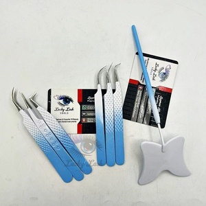 Pince à épiler d'extension de cils en acier inoxydable double couleur bleu ciel blanc personnalisé de haute qualité - Product Image 4