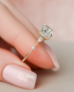 Elegant Cushion Cut <b>Solitaire</b> Diamond Engagement <b>Ring</b> with Pear Side Stones in <b>Silver</b> Finish for Women Wedding Jewelry - Product Image 3