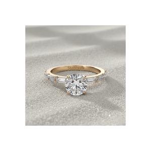 Anillo de Compromiso con Diamante Cultivado en Laboratorio Stonewels, Engaste de Garras, Piedras Laterales Baguette, Oro de 14K, Anillo Nupcial de Lujo Certificado - Product Image 1
