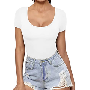 Summer Korean Style <b>Crop</b> <b>Top</b> T-Shirt Slim Fit Solid Knitted Eco Friendly Digital Print Wholesale - Product Image 3