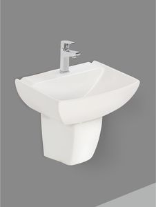 Lavabo Cuadrado Moderno de Cerámica para Baño con Pedestal de Media Altura, Lavabo Suspendido en la Pared, Fabricante de Artículos Sanitarios al por Mayor - Product Image 2