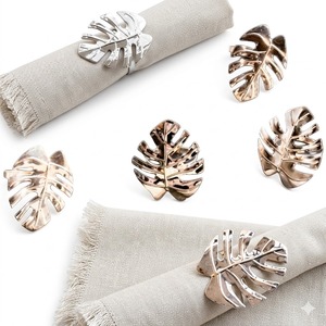 Ensemble de 6 anneaux à serviettes en laiton poli de luxe, élégants supports à serviettes ronds en métal doré à design côtelé pour dîner et table d'hôtel - Product Image 4