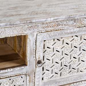 Luxury Convertible Extendable Solid Wood TV Stand Modern Farmhouse Style Living Room Furniture With <b>Storage</b> And Carving - Product Image 3