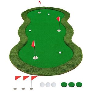 Tappetino da Golf in Nylon ad Alta Densità 10x5ft con 3 Buche a Grandezza Naturale + Bandierine, per Uso Interno/Esterno, Colore Verde - Product Image 1