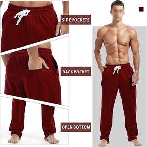 Pantalon de jogging décontracté gris en coton pour homme avec taille élastique, cordon de serrage et poches latérales, léger, idéal pour l'automne - Product Image 5