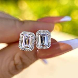 VIBHINI 14k Solid White <b>Gold</b> 1.5ct <b>Emerald</b> Cut E VS1 IGI Certified Lab Grown Diamond Stud <b>Earrings</b> Rhodium Plated Pave Everyday - Product Image 3