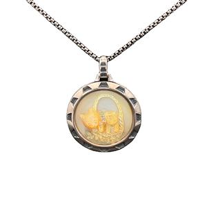 Pendentif chaton en argent sterling 925 avec nacre jaune, breloque ronde fine, décontracté/sportif pour homme |   OEM - Product Image 1