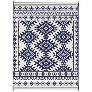 Tappeto da Esterno Reversibile Blu e Bianco con Bordo a Rombi 9FT X 12FT, Impermeabile in Paglia Plastica con Borsa per il Trasporto - Product Image 1