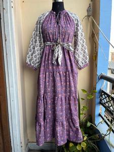 Vestido Maxi Casual de Algodón con Estampado Floral para Mujer, Superventas 2026, Bloques de Color Combinados con Cinturón, Manga Larga, Vestido Escalonado con Bolsillos - Product Image 2