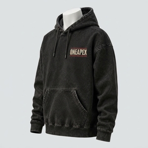 Sweat-shirt à capuche noir délavé personnalisé pour homme, pull-over imprimé graphique vieilli, streetwear, OEM ODM - Product Image 3