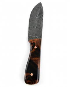 Manche en bois de burl naturel authentique avec outil utilitaire d'extérieur en acier Damas fixe - Product Image 6