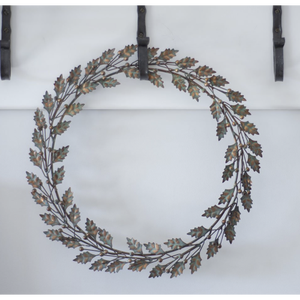Rustic Metal Oak Leaf <b>Wreath</b> Handmade Decorative Floral Round Unlit Wall Hanging - Product Image 1