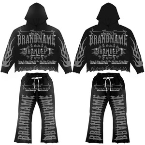 2026 Hot Selling Lightweight Solid Eco-Friendly Rhinestone Tracksuit <b>Oversized</b> 100% Cotton Hoodie <b>Jogger</b> Set Premium Men's - Product Image 6