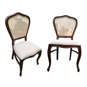 Teak <b>Wood</b> Vintage Classic French Dining Chairs with Upholstered Rattan Back For Dining Room Furniture - Product Image 6