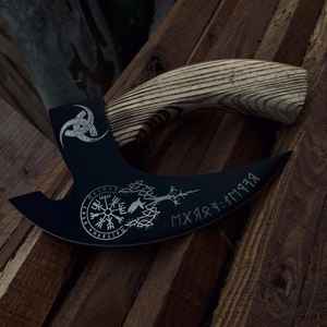 Cuchillo para Pizza Vikingo Personalizado de Primera Calidad, Forjado a Mano, con Mango de Madera de Grado Industrial, Estilo Hacha - Product Image 3