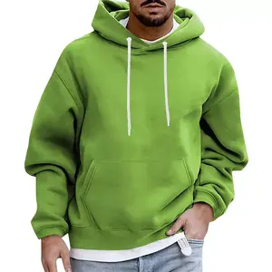 Sudadera con capucha de algodón para hombre, personalizada, oversize, con hombros caídos, corte holgado, bolsillo bordado, estilo casual urbano básico - Product Image 1