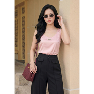 Débardeur en satin rose sans manches pour femme, col rond, respirant, style décontracté d'été, conception personnalisée ODM OEM HELENA - Product Image 1