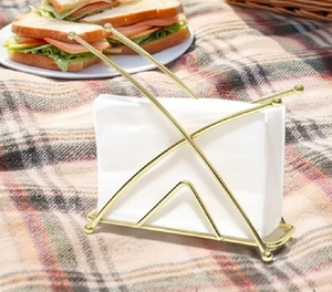 Porte-serviettes en acier inoxydable, finition plaquée or émaillé, design autoportant, parfait pour une table élégante, accessoire de salle à manger. - Product Image 2