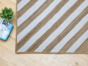 Tapis de salon rectangulaire moderne en jute à motif géométrique, tissage plat, antidérapant, blanc et marron - Product Image 4