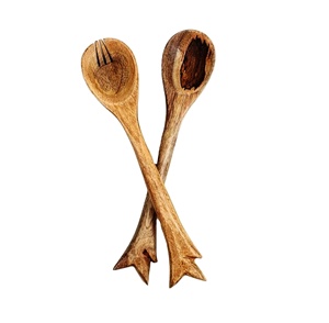 Achetez des cuillères à salade en résine écologique marron de 11 pouces pour la maison, personnalisables, compatibles lave-vaisselle, fabriquées en Inde - Product Image 1