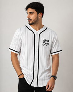 Camiseta de Béisbol Blanca a Rayas para Hombre, Manga Corta, Cierre de Botones, Transpirable, Poliéster, Ropa Deportiva, Corte Regular, Todas las Temporadas - Product Image 5