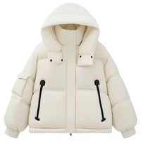 Blouson matelassé à capuche pour homme, manteau d'hiver épais en PU, couleur unie, fermeture éclair, coupe courte et ample, imperméable