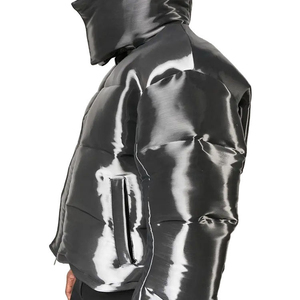 Chaqueta de Cuero Sintético Brillante Negra Personalizada para Hombre, Chaqueta Acolchada con Cuello Alto y Cierre Completo, Abrigo de Invierno Aislado, Ligero, Cálido y Resistente al Viento - Product Image 3