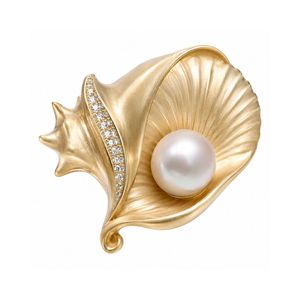 Ocean Gold Pin with Coral Branch and Round Pearls for Women Luxury Beach Party Jewelry Seashell Brooch - Product Image 4